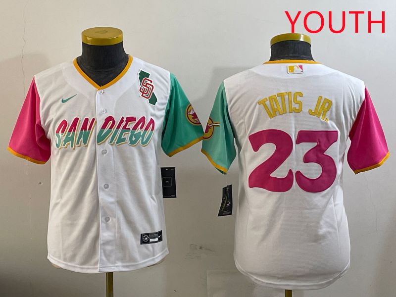 Youth San Diego Padres #23 Tatis jr White City Edition 2025 Nike MLB Jersey style 1->youth mlb jersey->Youth Jersey